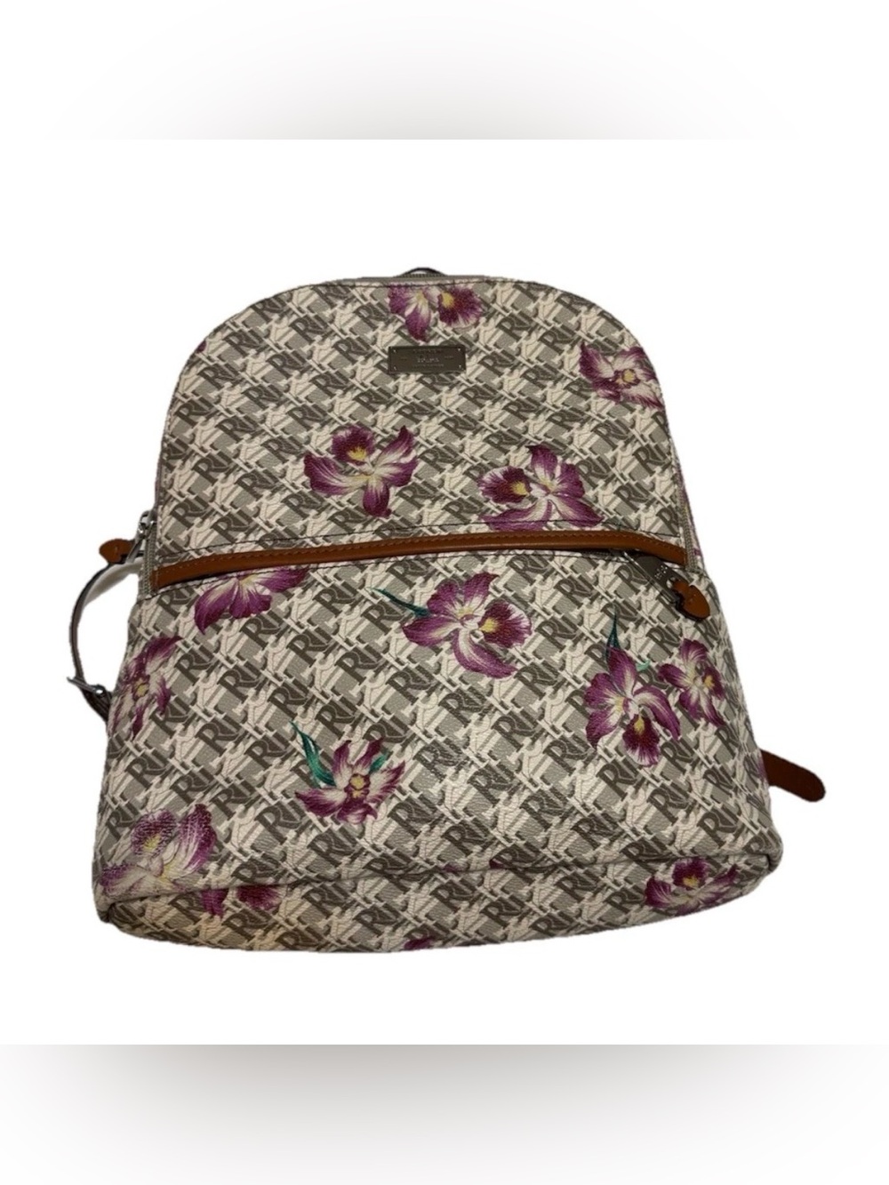 Lauren Ralph Lauren Cream Floral Logo Backpack with Purple Flowers